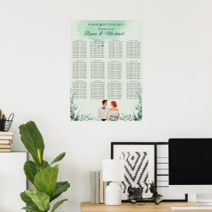 Custom green watercolor wedding seating chart