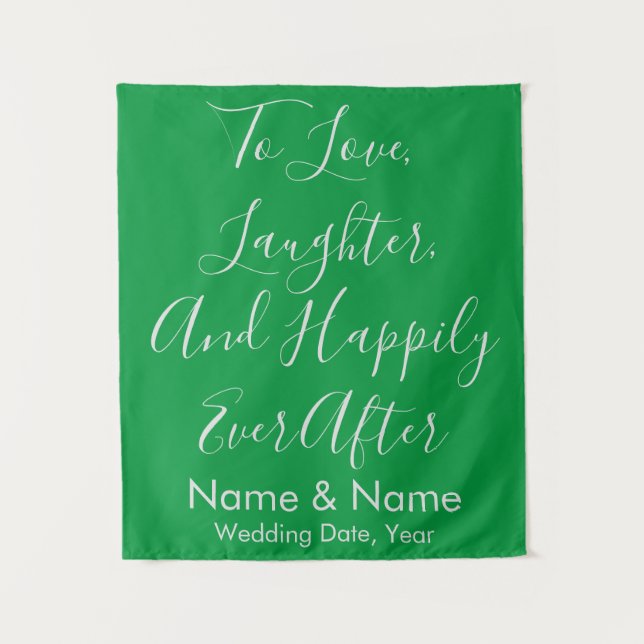 Custom Green Wedding Backdrop for Reception Idea Tapestry (Front)