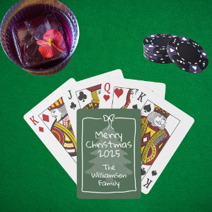 Custom Green Whimsical Doodle Christmas Gift  Playing Cards