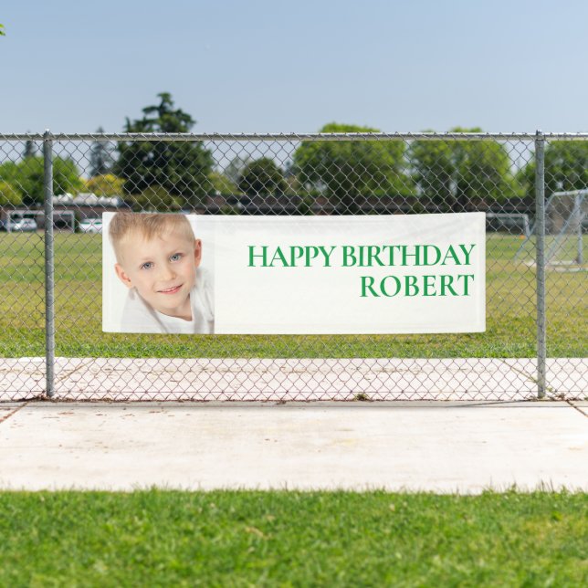 Custom Green White Child's Birthday Party Photo    Banner (Insitu)
