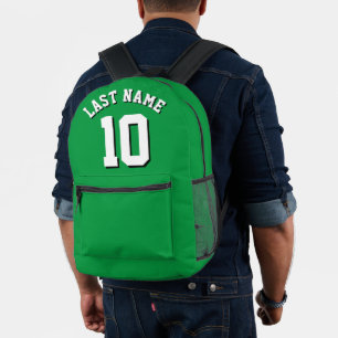 Custom Green White Last Name Sports Jersey Number Printed Backpack