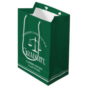 Custom Green White Law School Graduation Party Medium Gift Bag