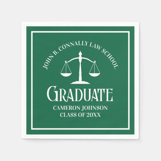 Custom Green White Law School Graduation Party Napkin (Front)