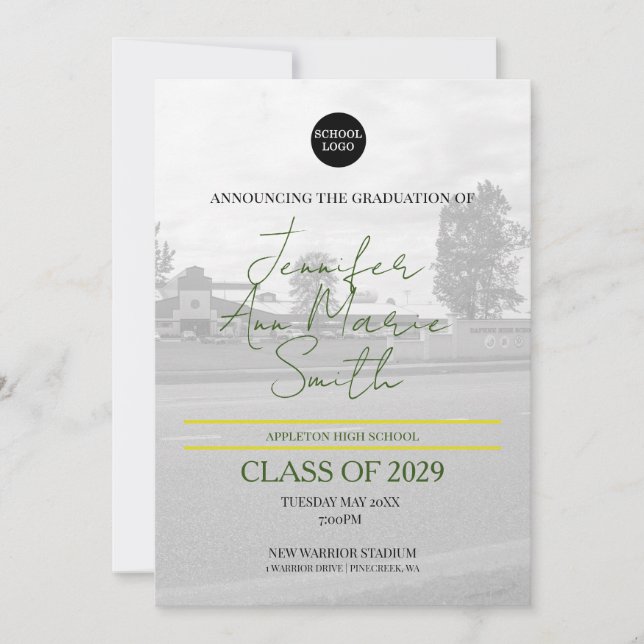 Custom Green Yellow Graduation with Back Photo Invitation (Front)