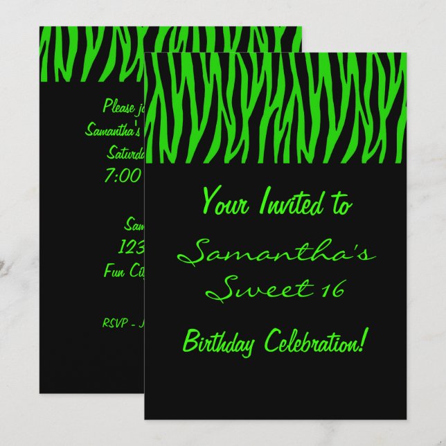 Custom Green Zebra Invitation (Front/Back)