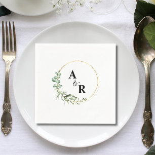 Custom Greenery Couple Initials Wedding Paper Napkin