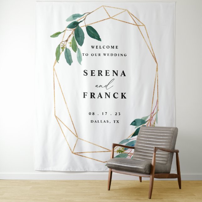 Custom Greenery Wedding Backdrop For Photo Booth Tapestry (In Situ)