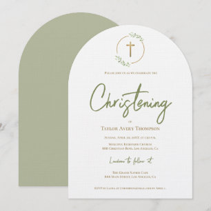 Custom Greenery Wreath Christening Cross Arch Invitation