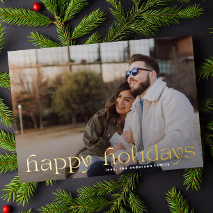 Custom Greeting Gold 2022 Family Photo Happy Foil Holiday Card