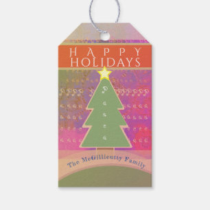 Custom greeting "Happy Holidays" Monogram Gift Tag