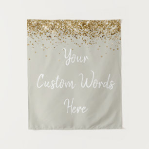 Custom Greige and Gold Birthday Party Photo Booth Tapestry