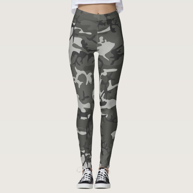 Custom Grey and Black Camo Leggings (Front)