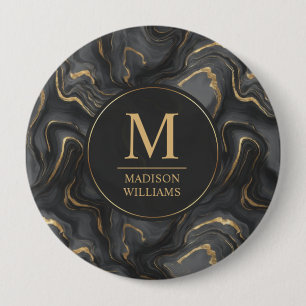 Custom Grey Black and Gold Glitter Marble Pattern 10 Cm Round Badge