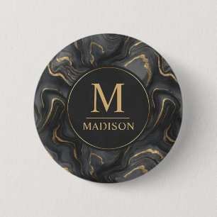 Custom Grey Black and Gold Glitter Marble Pattern 6 Cm Round Badge
