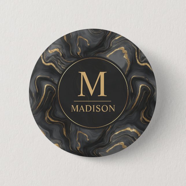 Custom Grey Black and Gold Glitter Marble Pattern  6 Cm Round Badge (Front)