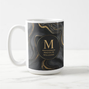 Custom Grey Black and Gold Glitter Marble Pattern Coffee Mug