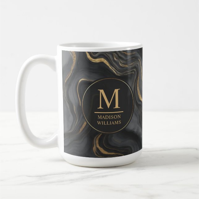 Custom Grey Black and Gold Glitter Marble Pattern  Coffee Mug (Left)