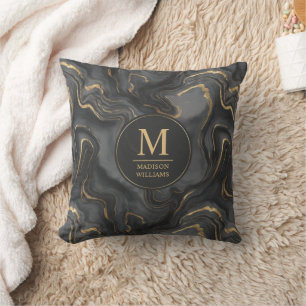 Custom Grey Black and Gold Glitter Marble Pattern Cushion