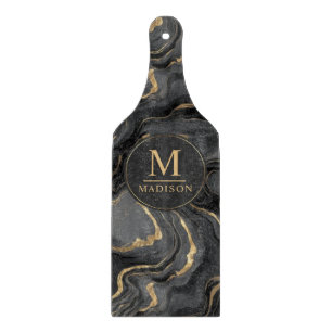 Custom Grey Black and Gold Glitter Marble Pattern Cutting Board