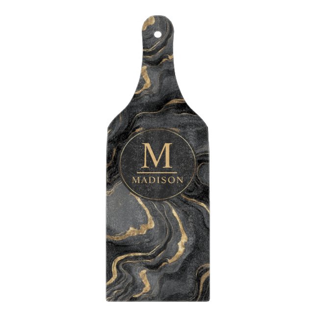 Custom Grey Black and Gold Glitter Marble Pattern Cutting Board (Front)