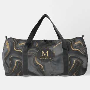Custom Grey Black and Gold Glitter Marble Pattern Duffle Bag