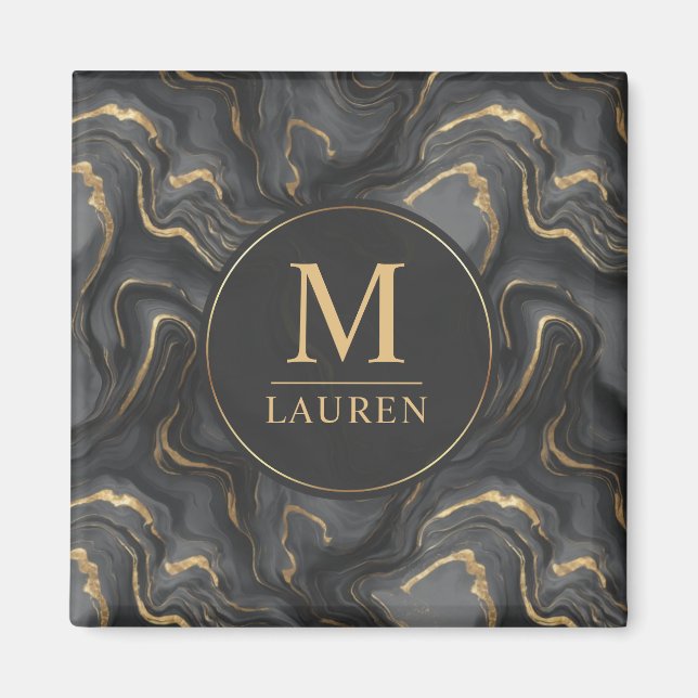 Custom Grey Black and Gold Glitter Marble Pattern Magnet (Front)