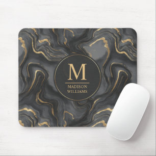 Custom Grey Black and Gold Glitter Marble Pattern Mouse Mat