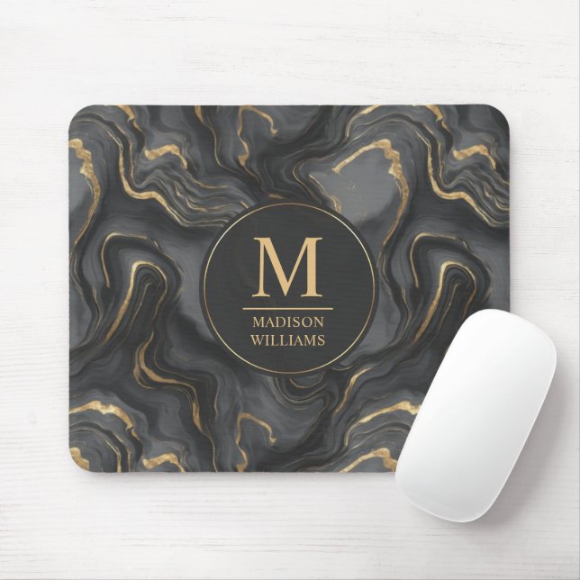 Custom Grey Black and Gold Glitter Marble Pattern  Mouse Mat (With Mouse)