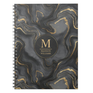 Custom Grey Black and Gold Glitter Marble Pattern Notebook