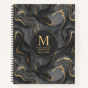 Custom Grey Black and Gold Glitter Marble Pattern Notebook