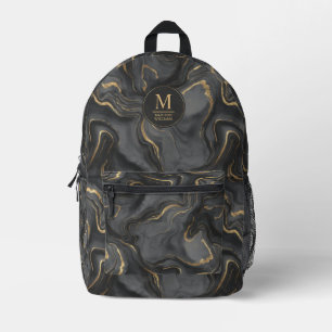 Custom Grey Black and Gold Glitter Marble Pattern Printed Backpack