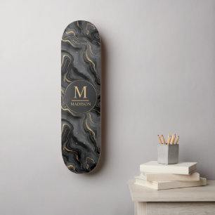Custom Grey Black and Gold Glitter Marble Pattern Skateboard