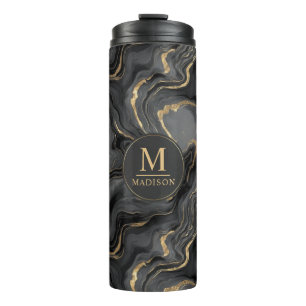 Custom Grey Black and Gold Glitter Marble Pattern Thermal Tumbler
