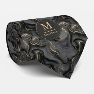 Custom Grey Black and Gold Glitter Marble Pattern Tie