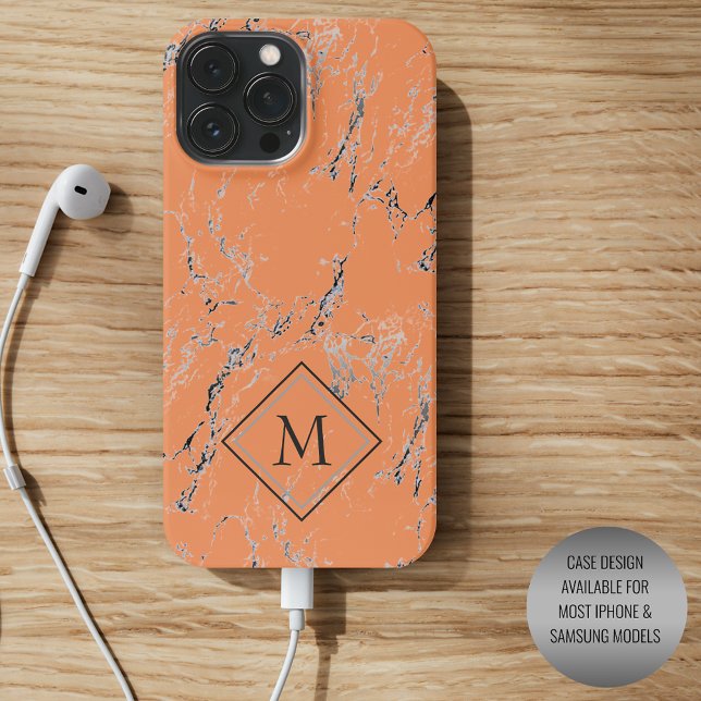 Custom Grey Black Marble Pattern On Salmon Orange iPhone Case (Creator Uploaded)