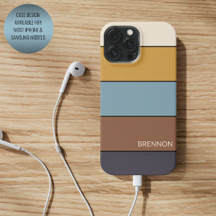 Custom Grey Blue Brown Mustard Yellow Stripes iPhone 13 Pro Max Case