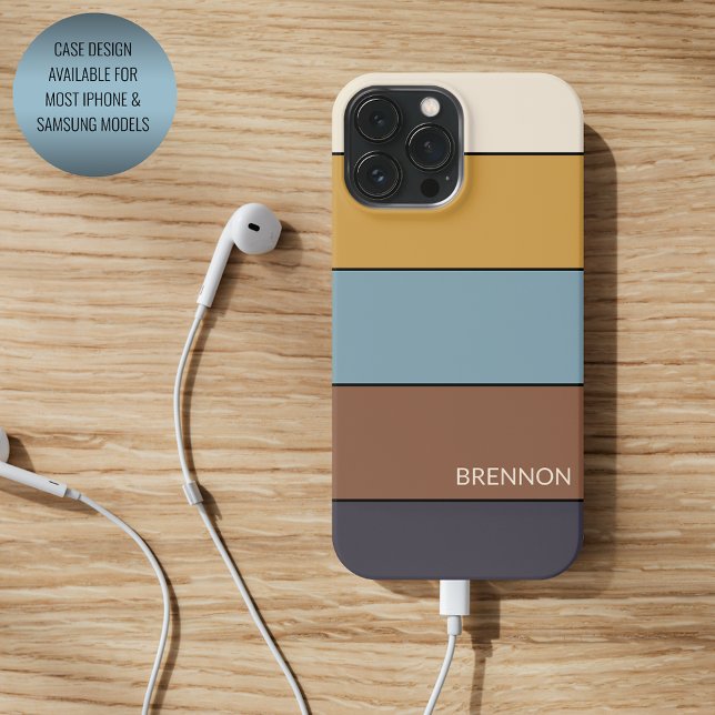 Custom Grey Blue Brown Mustard Yellow Stripes iPhone Case (Creator Uploaded)