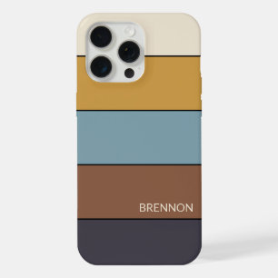 Custom Grey Blue Brown Mustard Yellow Stripes iPhone 15 Pro Max Case