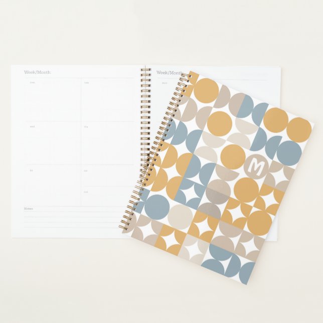 Custom Grey Blue Mustard Taupe Brown Art Pattern Planner (Display)