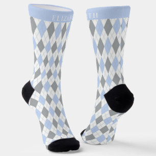 Custom Grey Blue White Argyle Pattern Socks