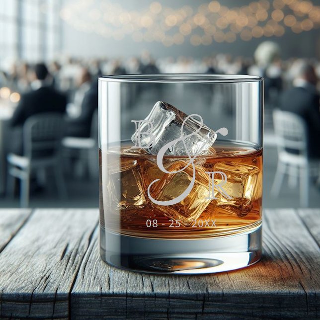 Custom Grey Calligraphy Couple Names Initials Whiskey Glass (Creator Uploaded)