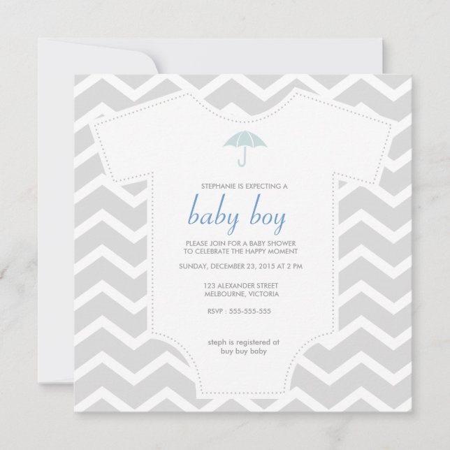 Custom grey chevron shirt baby shower invitation (Front)
