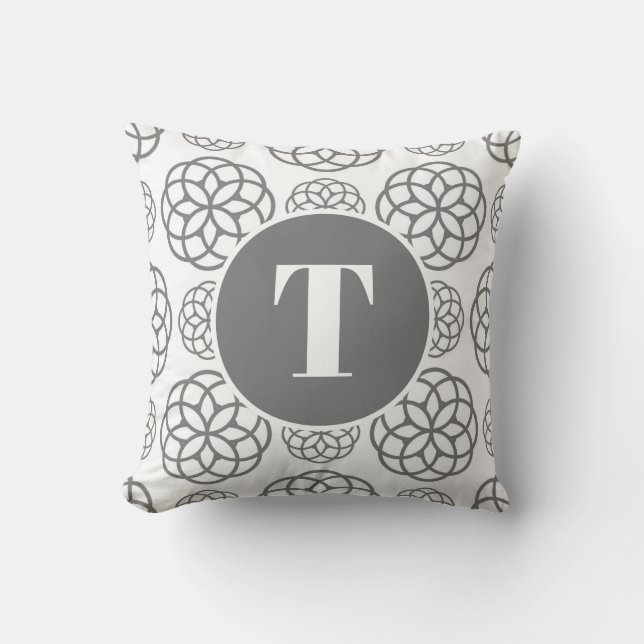 Custom Grey Circle Pattern Monogrammed Cushion (Front)