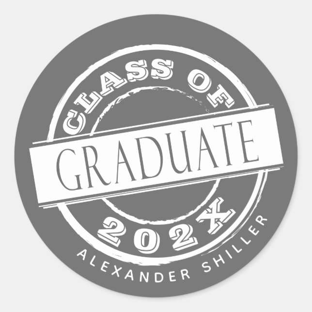 Custom Grey Class of Graduate  Classic Round Sticker (Front)