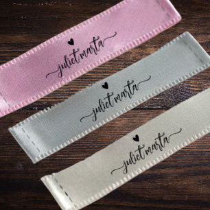 Custom grey cut and sew signature name satin tag  ribbon