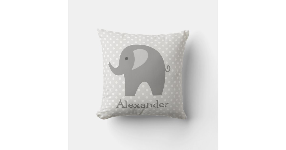 Custom grey elephant throw pillow for nursery room | Zazzle