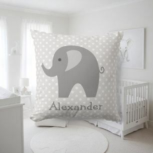 Custom grey elephant throw pillow for nursery room