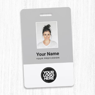 Custom Grey Employee Photo, Bar Code, Logo, Name ID Badge