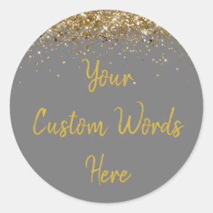 Custom Grey Gold Glitter Grey Birthday Party Favou Classic Round Sticker