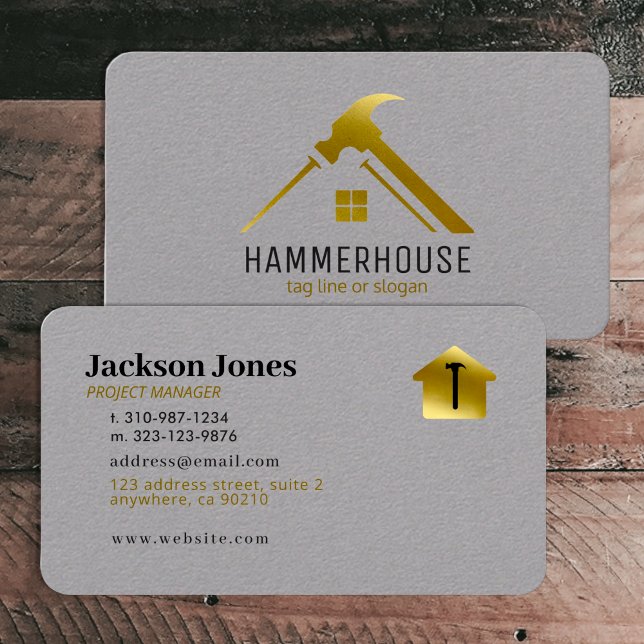 Custom Grey + Gold Home Building Construction Lux Business Card (Creator Uploaded)